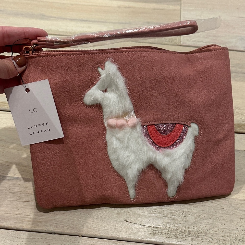 LC Lauren Conrad Pink 3D Llama Clutch